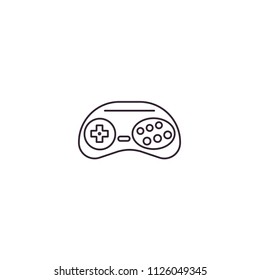 Retro gamepad, joypad, joystick - flat line icon on isolated background. Old school game controller for video gaming consoles and stations - thin linear vector sign or symbol. 