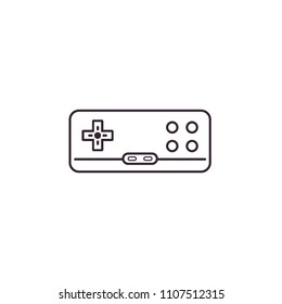 Retro gamepad, joypad, joystick - line icon on isolated background. Old school game controller for video gaming consoles and stations - vector sign or symbol in thin linear style. 
