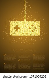 Retro Gamepad or joypad shape Particle Shiny Bokeh star pattern, Esports game controller design gold color illustration on brown gradient background with copy space, vector eps 10