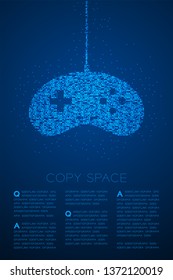 Retro Gamepad or joypad shape Particle Geometric Bokeh circle dot pixel pattern, Esports game controller design blue color illustration on blue gradient background with copy space, vector eps 10