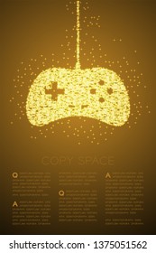 Retro Gamepad or joypad shape Particle Shiny Bokeh star pattern, Esports game controller design gold color illustration on brown gradient background with copy space, vector eps 10