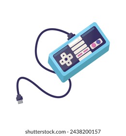 Retro gamepad, joypad, vintage controller, input device for old video game console, vector illustration. Flat colorful image.
