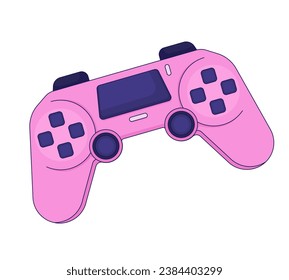 Objeto retro gamepad joystick de dibujos animados lineales 2D. Dispositivo de control de videojuegos con fondo blanco de elemento vector de línea aislado. Equipo de juego. Tecnología de entretenimiento de juegos color de imagen plana