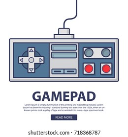 Retro gamepad .The joystick for the video game old console to the TV.Classic wired controller play new and old games.80 years gadget icon.Vector in flat linear style.Outline symbol