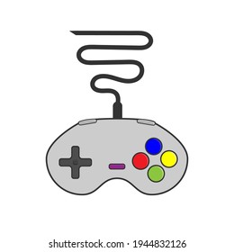 Retro gamepad with wire. Icon colorful vector image.