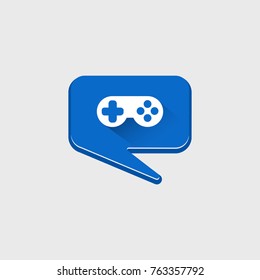 Retro gamer talk with blue bubble speech and retro old school gamepad logo icon mark