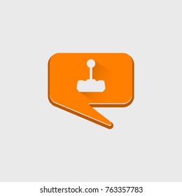 Retro gamer talk with orange bubble speech and joystick logo