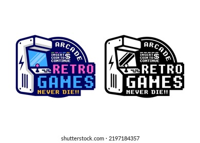 Retro games arcade never die design logo