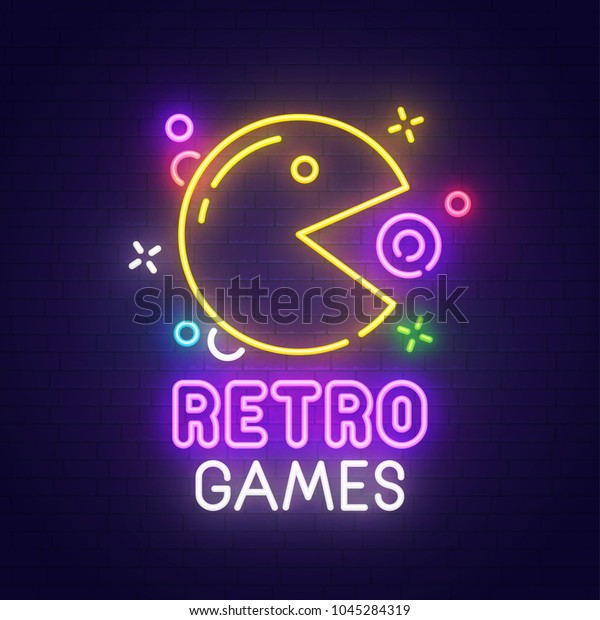 レトロなゲームのネオンサイン 明るい看板 明るいバナー ゲームのロゴ エンブレム ベクターイラスト のベクター画像素材 ロイヤリティフリー