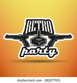 Retro games party black and white label. Vector stock