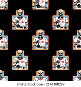 RETRO GAMES SKELETON WITH JOYSTICK SEAMLESS PATTERN COLOR BLACK BACKGROUND