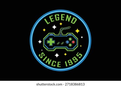 Insignia de juego retro con controlador y leyenda desde 1995