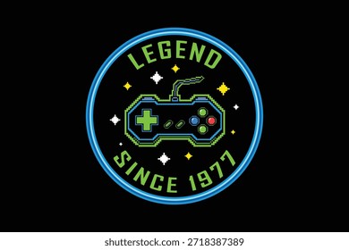 Retro-Spieleabzeichen mit Controller und Legendentext seit 1977