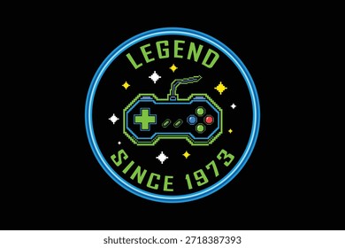 Retro-Spieleabzeichen mit Controller und Legende seit 1973
