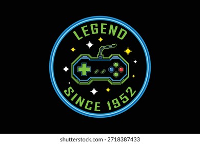 Retro-Spieleabzeichen mit Controller und sternförmigem Hintergrund