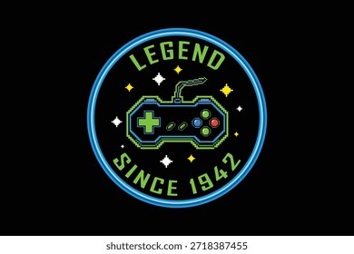 Insignia de juego retro con el mando y las estrellas en negro