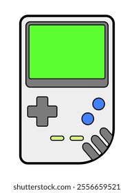 retro gaming console. portable handheld gaming device on classic flat style vector illustration with green screen.