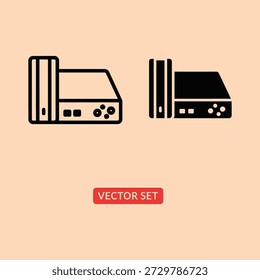 Iconos retro del vector de la consola de juegos en sistemas de juego en blanco y negro de diseño minimalista con estilo plano de la ilustración de los Botones en el fondo beige Vector moderno fijado para los conceptos nostálgicos del entretenimiento