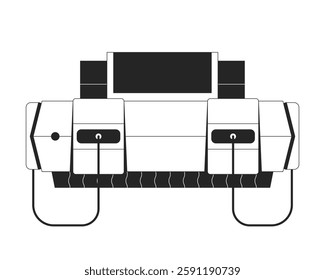 Retro gaming console with wired controller ports black and white 2D line object. Old-school video games. 90s vintage device isolated clip art vector outline item. Monochromatic spot illustration