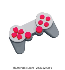 Retro gaming controller isometric design pink buttons gray