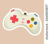Retro Gaming Controller Sticker – Classic White Gamepad Cartoon Illustration for Video Game Fans and Digital Design