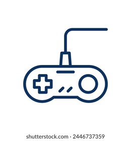 In: Retro Gaming Icon. Thin Line Illustration eines klassischen Gamepads, das Nostalgie, Arcade Gaming und die Geschichte der Video-Spielemusiken darstellt. Isolierte Umriss-Vektorgrafik.	