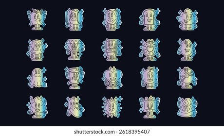 Retro Gaming Pixel Art Collection of Abstract Robot Figures
