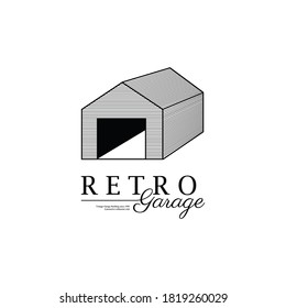 Ilustración vectorial de construcción de Retro Garage, concepto de diseño de símbolo de logotipo. Objeto aislado sobre fondo blanco