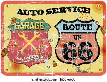 retro garage sign at the route sixty six