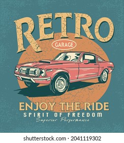 Retro Garage.Enjoy The Ride.Classic Car Poster.Vector Eps 10.