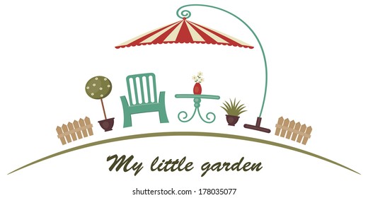 Retro garden illustration with text ''My little garden''