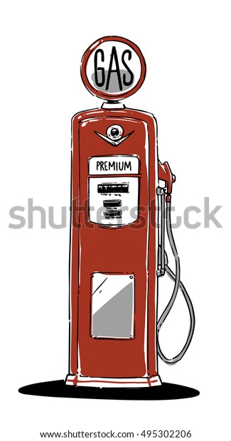 レトロなガソリンスタンドのポンプ 手描きのイラスト のベクター画像素材 ロイヤリティフリー