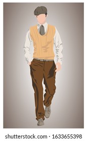 Retro gatsby man pose in 1920s style, isolated vector on background