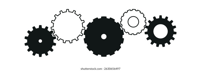 Retro gear doodle tool with quirky rotation. Childish mechanical concept in pixel art style. Flat vector illustration isolated on white background.