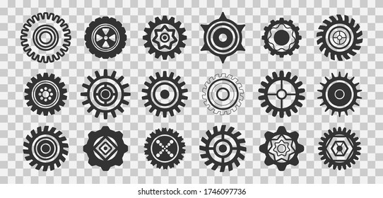 Retro gears icon collection. Cogs and gears icon set, mechanism or machinery symbol. Can be used for industrial, technical, mechanical and steampunk design. Flat design, vector illustration, eps 10.