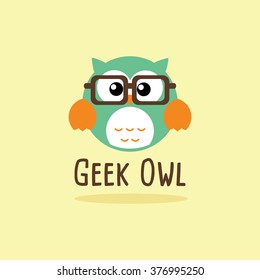 Retro Geek Owl Vector Logo Template. Flat design. Stock vector.
