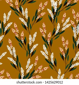 Retro Gemetric meadow flowers seamless pattern in small scale modern style design for fashion,fabric,prints,web,wallpaper ,and all prints on vintage brown background color