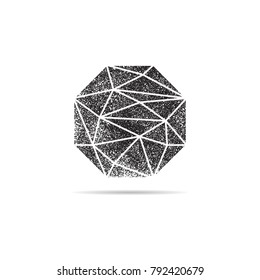 Retro gemstone logo, crystal stamp isolated on a white background, polygonal textured crystal in octahedron shape, black and white vector illustration
