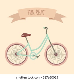 Retro gentle ladies bicycle for rent vector illustration flat design.
