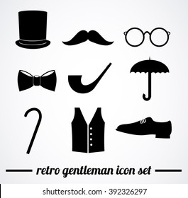 Retro gentleman accessories. Vector icon collection.