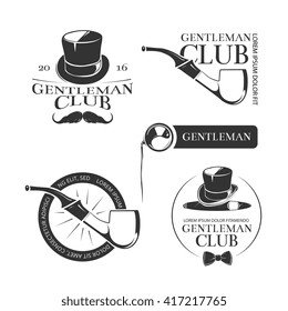 Retro gentleman club vector logos, emblems, labels, badges. Gentleman club logo and sign label or badge with hat for club gentleman illustration