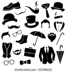 Retro gentleman fashion set - icons collection. Vector art.