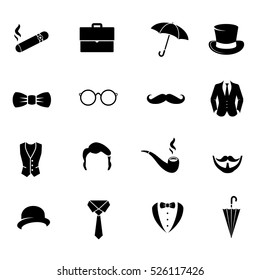 Retro gentleman icon set on white background. Vector art.