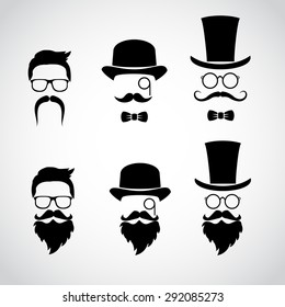 Retro gentleman icon set. Vector art.