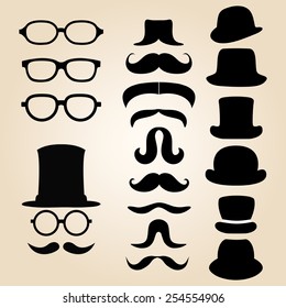 Retro gentleman's set consists of a hat, glasses and mustache