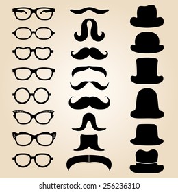 Retro gentleman's set consists of a hat, glasses and mustache