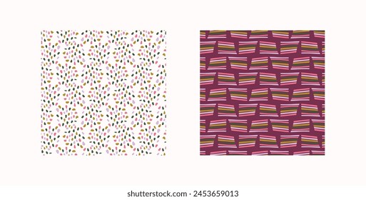Retro geo seamless vector pattern collection in elegant style. Luxury print textur for beautiful modern wallpaper decor set. Multicolor 70s abstract design. 