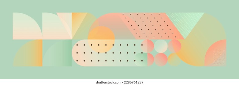 Retro geometers bauhaus style geometric pattern with square, circle and square shapes and color gradient elements. Abstract retro aesthetic background.