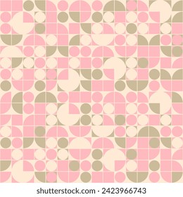 Retro geometric 1970s supergraphics seamless pattern design. Pink rose and sand brown mid century modern design.