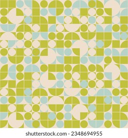 Retro Geometric Abstract 1970s Super Graphic Style Design. Chartreuse Green and Light Blue Mod Seamless Pattern Design.